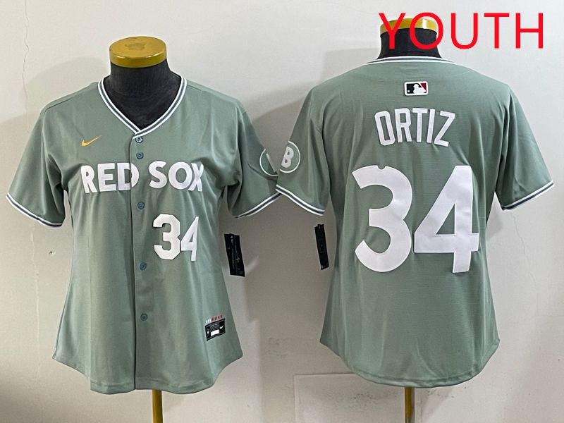 Youth 2025 Boston Red Sox 34 Ortiz Light Green Joint Name Nike MLB Jersey style 4